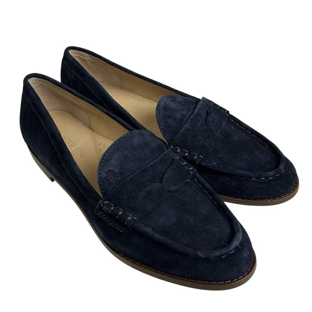 Lauren Ralph Lauren Wynnie Leather Loafers Women 6.5B Slip On Blue Soft Nappa - Picture 9 of 12